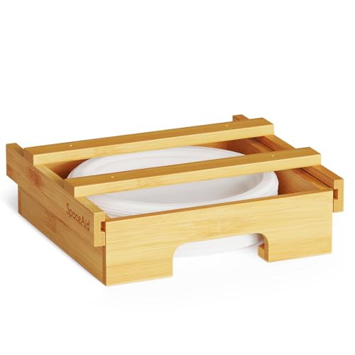 SpaceAid 9-inch Paper Plate Dispenser (Need 10.2 Inches Deep Cabinet Space) Under Cabinet Bamboo Plates Holder, Kitchen Vertical Dipensers Caddy, Bamboo | Amazon (US)