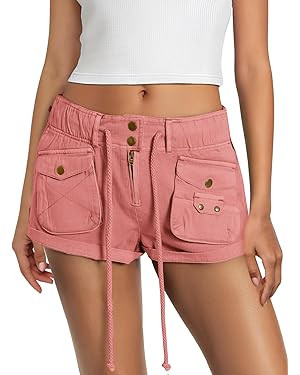Yanekop Womens Cargo Shorts Casual Comfy Low Rise Drawstring Elastic Waist Shorts with Pockets Va... | Amazon (US)