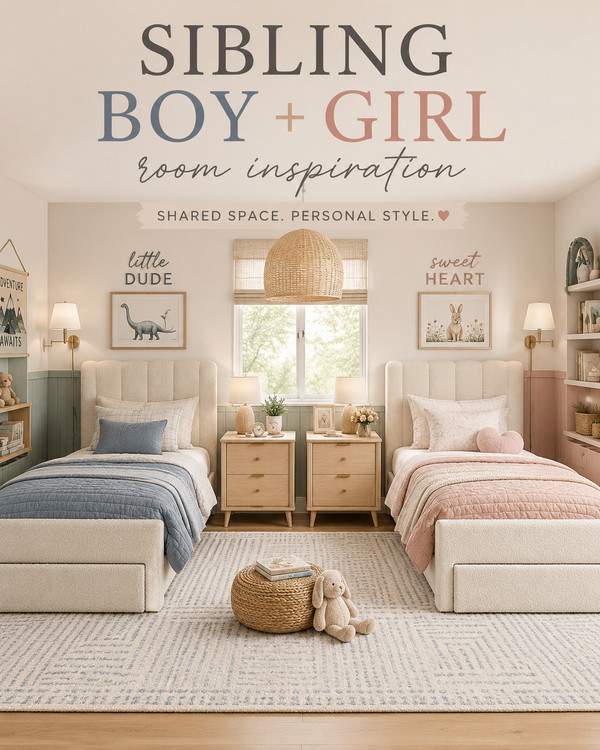 Looking for sibling boy girl room inspiration that feels stylish, functional, and timeless