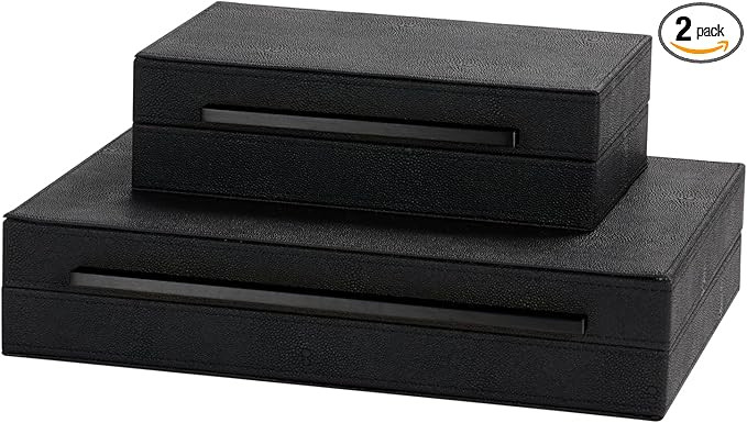 Set of 2 Decorative Boxes With Black Metal Handles，PU Faux Leather Jewelry Boxes Modern Storgag... | Amazon (US)