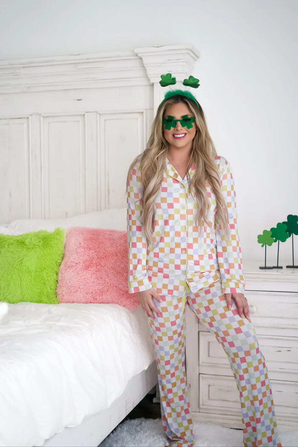 LUCKY CHARM CHECKS WOMEN’S RELAXED FLARE DREAM SET | Dream Big Little Co.