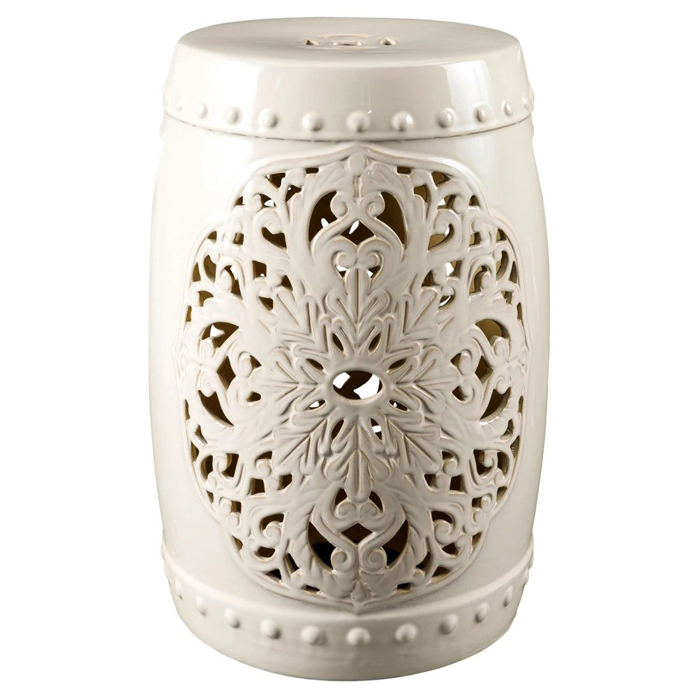 Kieran Modern Classic White Glazed Ceramic Outdoor Garden Stool | Kathy Kuo Home