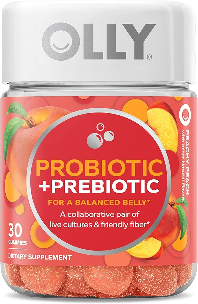 OLLY Probiotic + Prebiotic Gummy, Digestive Support and Gut Health, 500 Million CFUs, Fiber, Adul... | Amazon (US)