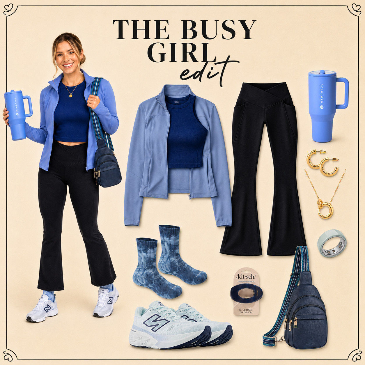 The Busy Girl | Blue Edit 🩵 

I did the digging for you, and this is the Amazon outfit formula for the girl who wants to look cute, feel comfortable, and still get everything done. 

This edit has that sporty-but-polished “busy girl” vibe with easy Amazon finds you can wear for errands, walks, coffee runs, casual work-from-home days, travel days, school drop-off, gym-to-lunch plans, or those nonstop days when you need an outfit that actually keeps up.

The blue jacket, matching tank, black flare leggings, New Balance sneakers, sling bag, gold jewelry, hair clip, Oura ring, and Hydrojug tumbler make the whole look feel intentional without trying too hard. 

It’s comfy, practical, flattering, and still pulled together — basically the kind of Amazon athleisure outfit that makes you feel like you have your life together even when your calendar says otherwise. 💙

If you’ve been looking for affordable Amazon activewear, comfy flare leggings, cute walking shoes, everyday bags, blue athleisure pieces, and easy accessories that make a casual outfit look more elevated, this is the edit I’d check first.

📌 SAVE this for your next busy day — these are the Amazon finds that make a comfy outfit look cute, polished, and actually wearable.

↓ Everything is linked!

#LTKActive #LTKSaleAlert #LTKTravel