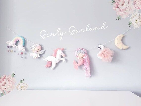 Girly Felt Garland - Nursery Decor- Kids Room Decor- Mermaid Garland - Mermaid Nursery- Unicorn G... | Etsy (US)