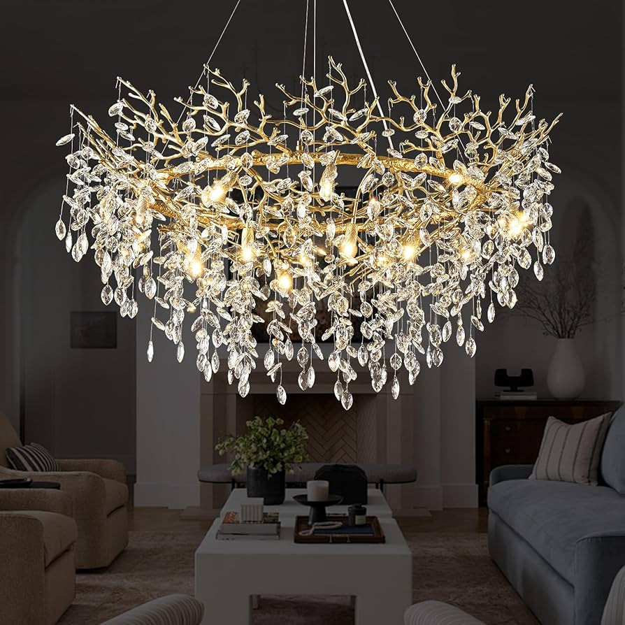 14-Light Modern Large Crystal Chandelier for Dining Room, 48" Round Gold Crystal Tree Branche Cha... | Amazon (US)