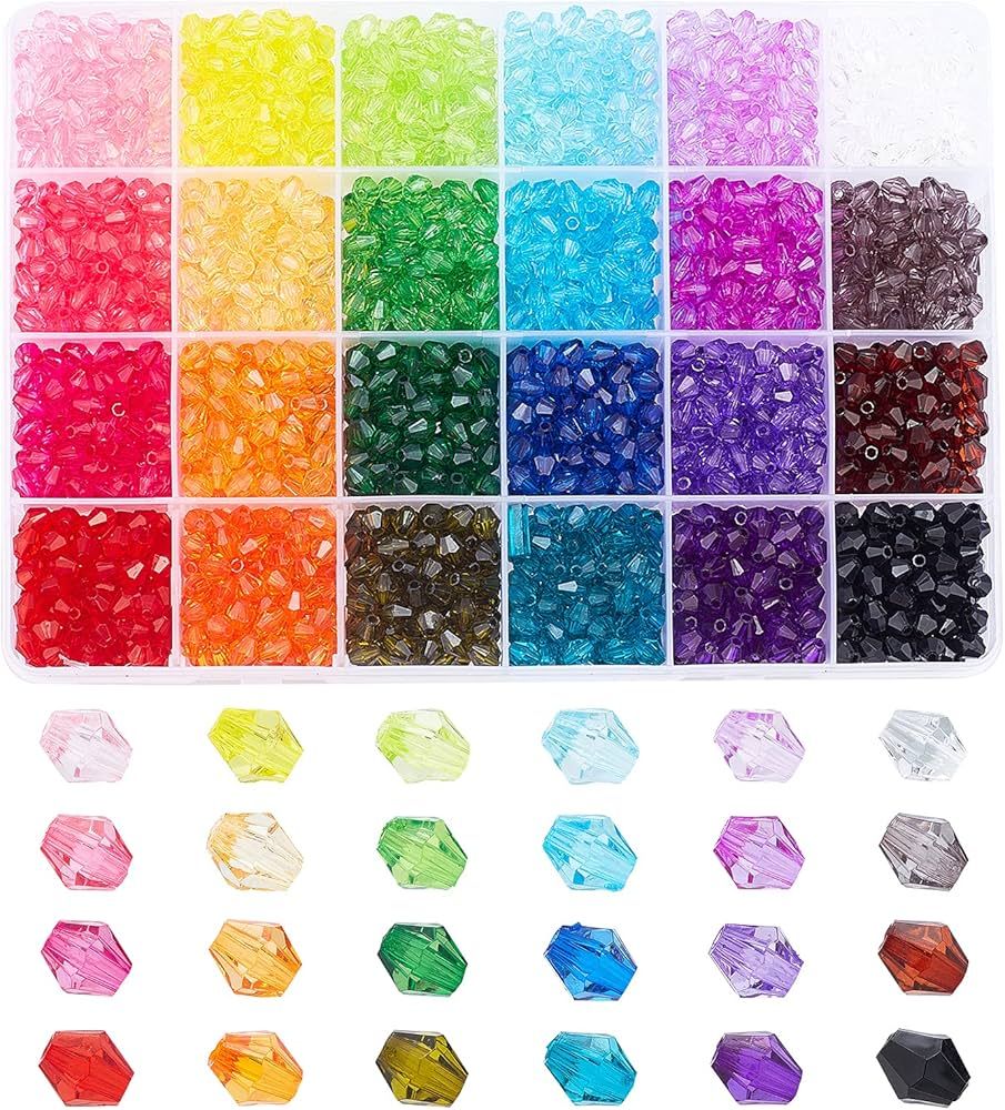 PH PandaHall 2880pcs 6mm Bicone Beads Faceted Acrylic Beads 24 Colors Rainbow Loose Beads Spacers... | Amazon (US)