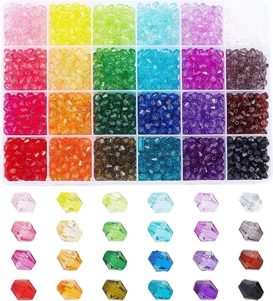 PH PandaHall 2880pcs 6mm Bicone Beads Faceted Acrylic Beads 24 Colors Rainbow Loose Beads Spacers... | Amazon (US)