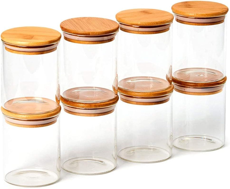 Amazon.com: EZOWare Set of 8 Glass Food Jars with Airtight Natural Bamboo Lids, 450ml/15.2oz Kitc... | Amazon (US)