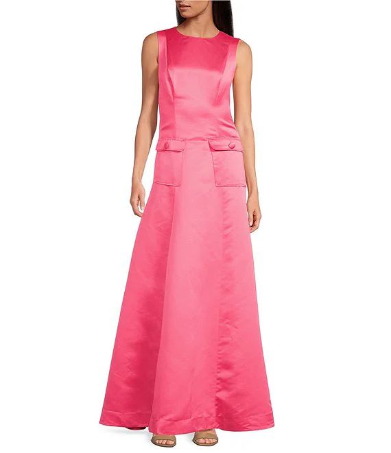 Trina Turk Satin High Neck Sleeveless Vertical Seam Front Patch Pocket Guinevere Dress | Dillard'... | Dillard's