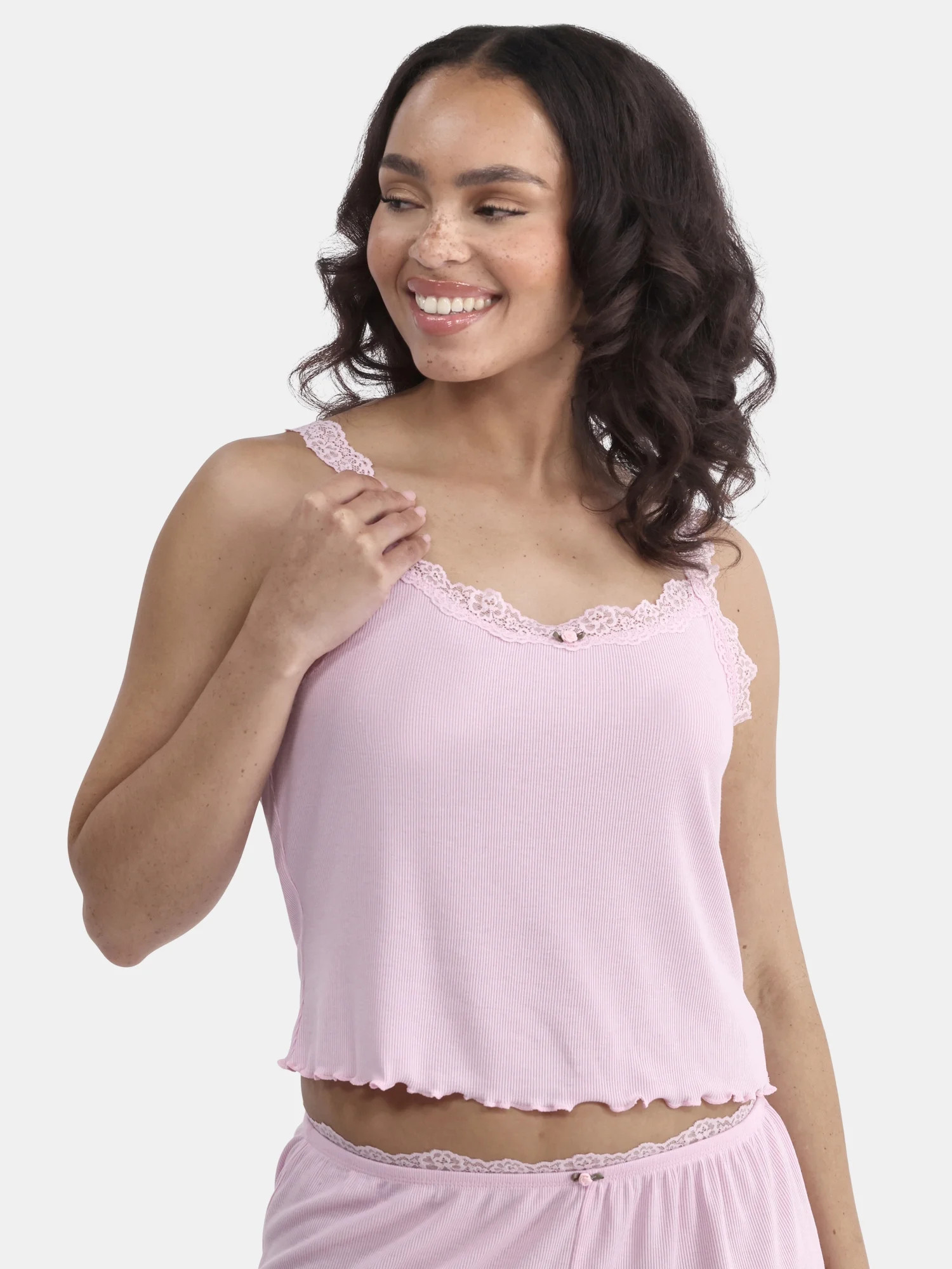 No Boundaries Ribbed Sleep Cami with Lace Trim, Women's - Walmart.com | Walmart (US)