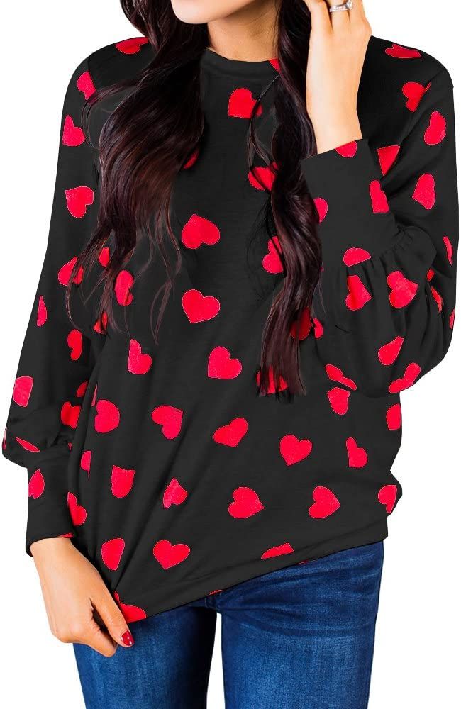 Ivay Womens Heart Printed Long Sleeve Tops Tee Shirts | Amazon (US)