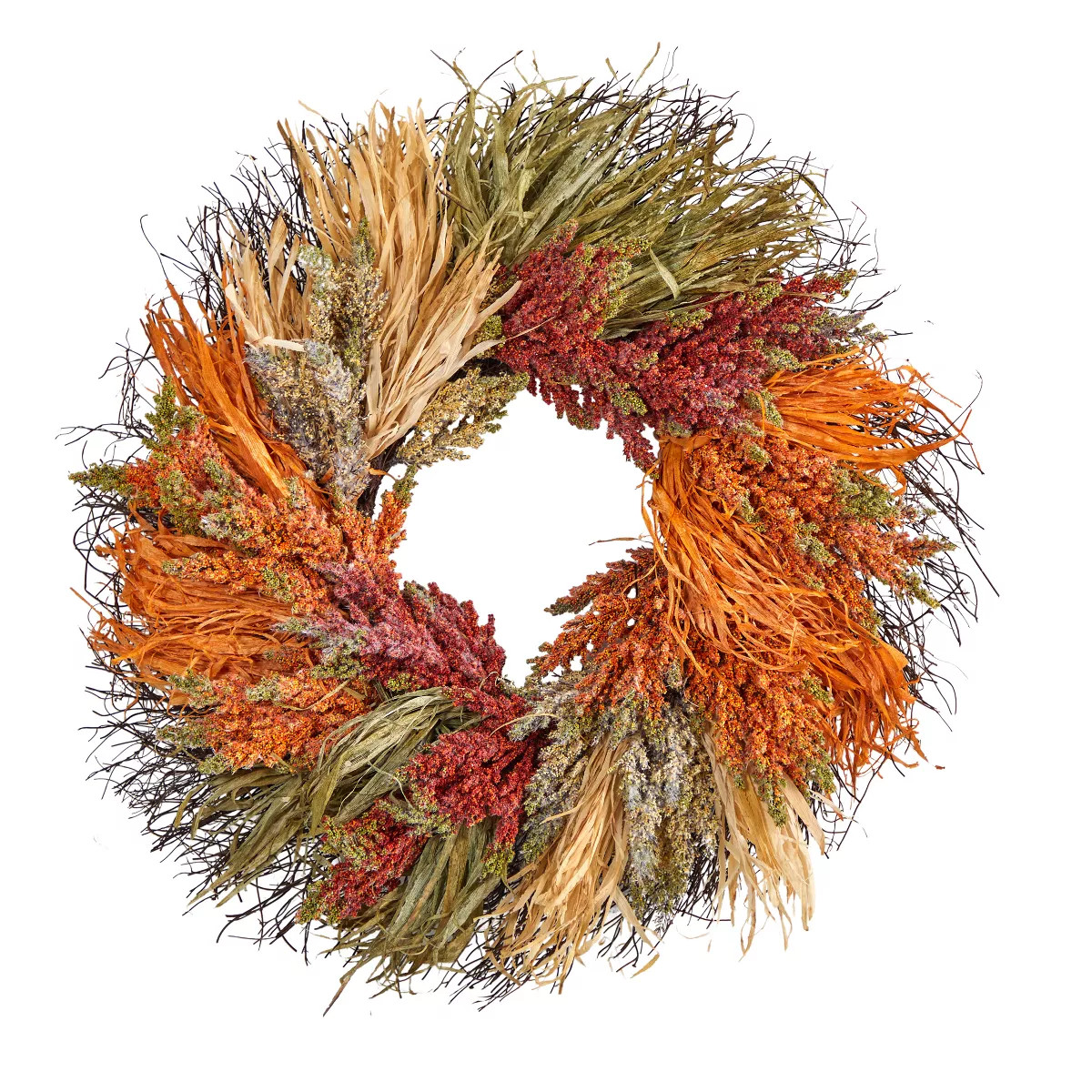 Nearly Natural 26-in Fall Sorghum Harvest Autumn Artificial Wreath | Target