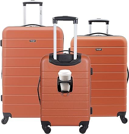 Wrangler Smart Luggage Set with Cup Holder and USB Port, Burnt Orange, 20inch,24inch,28inch | Amazon (US)