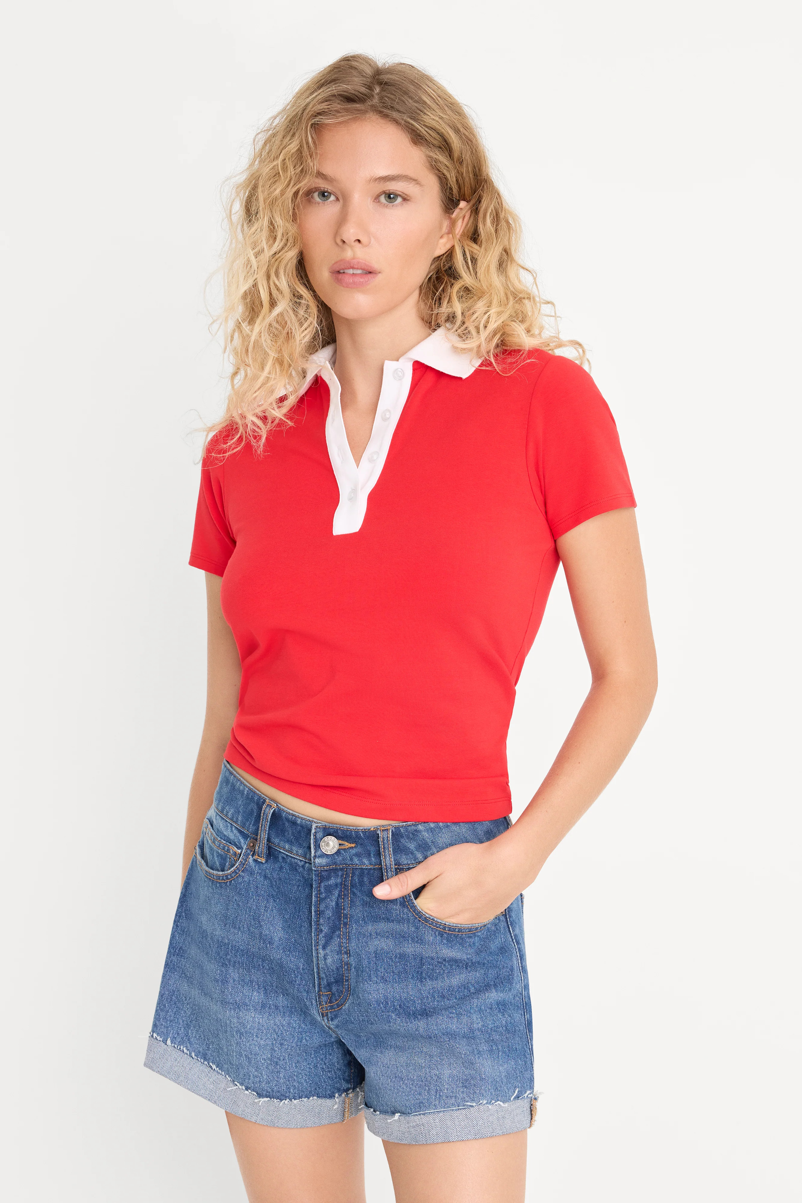 THE EASY POLO | POP RED | Good American