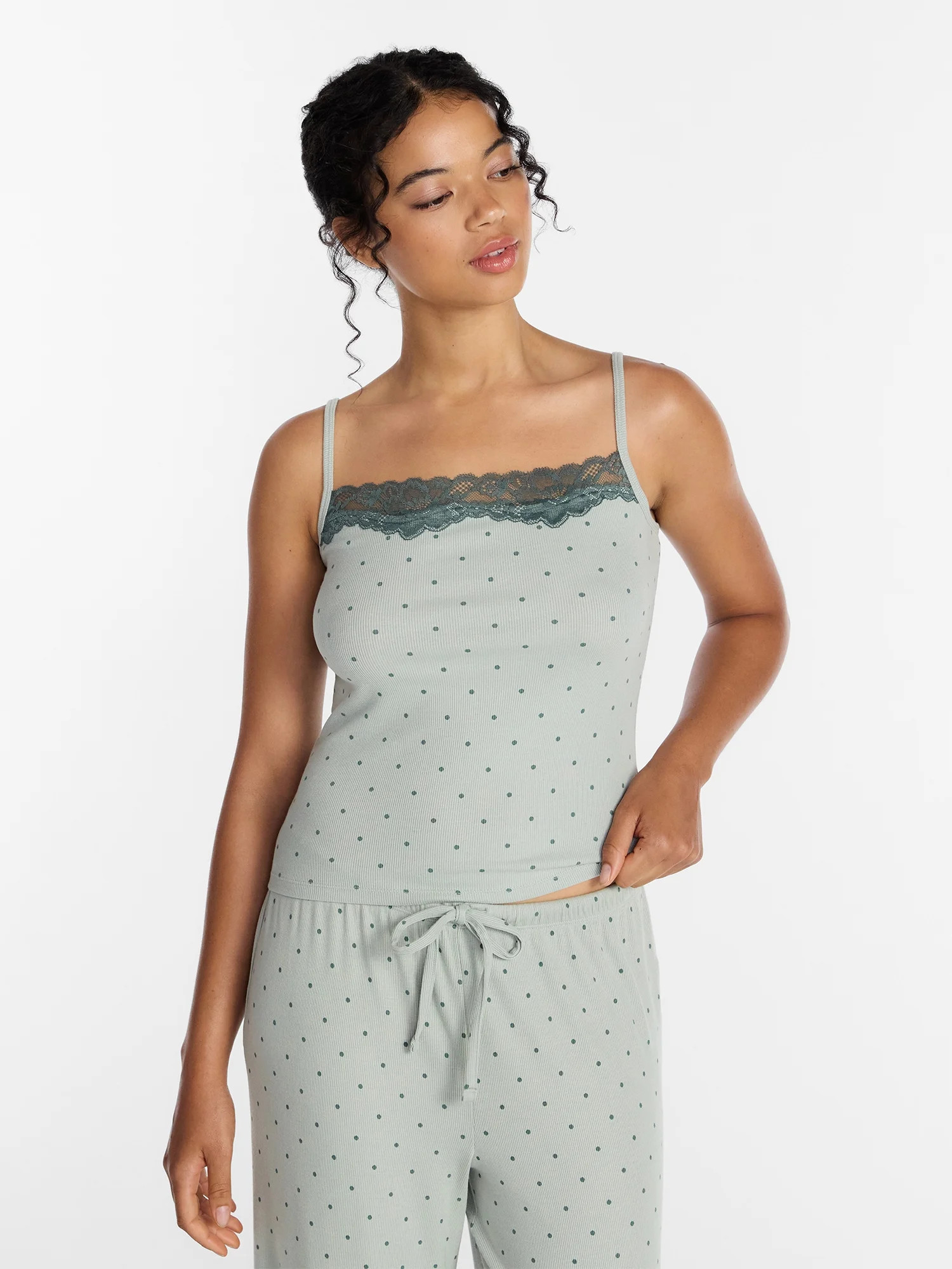 Joyspun Women’s Lace Trim Ribbed Cami, Sizes XS-3X | Walmart (US)