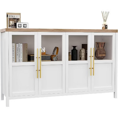 TackView Sideboard Buffet Cabinet with 4 Glass Doors - Kitchen Dining Room Storage, Coffee Bar Wine Display Cabinet for Living Room White | Target