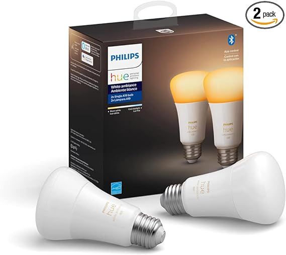 Philips Hue White Ambiance 2-Pack A19 LED Smart Bulb, Bluetooth & Zigbee Compatible (Hue Hub Opti... | Amazon (US)