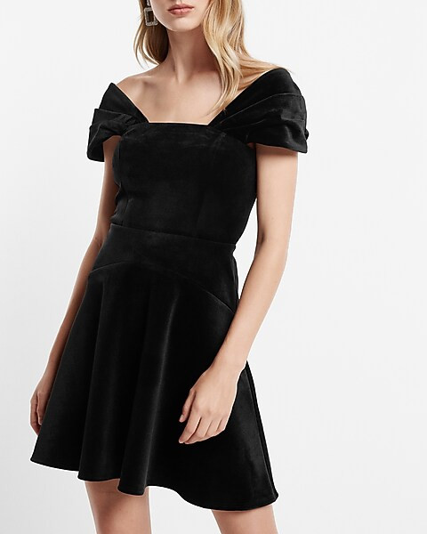 Velvet Off The Shoulder Mini Fit And Flare Dress | Express