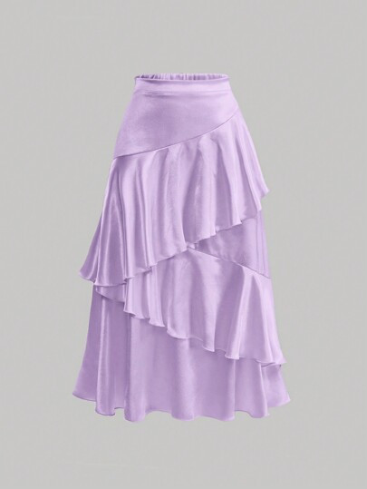 SHEIN MOD Women's Solid Color Ruffle Hem Decorated Skirt | SHEIN USA | SHEIN
