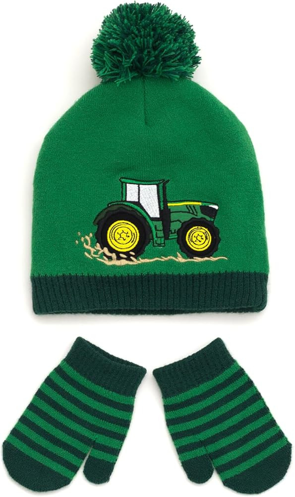 John Deere Tractor Kids Pom Pom Beanie and Mittens Cold Weather Set for Toddlers One Size | Amazon (US)