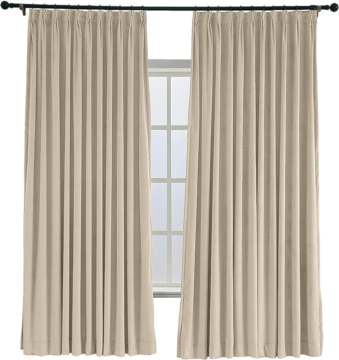 TWOPAGES 84 W x 84 L Pinch Pleat Room Darkening Velvet Curtain Drapery Panel for Traverse Rod or ... | Amazon (US)