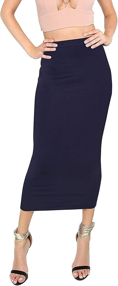 MakeMeChic Women's Solid Basic Below Knee Stretchy Pencil Skirt | Amazon (US)