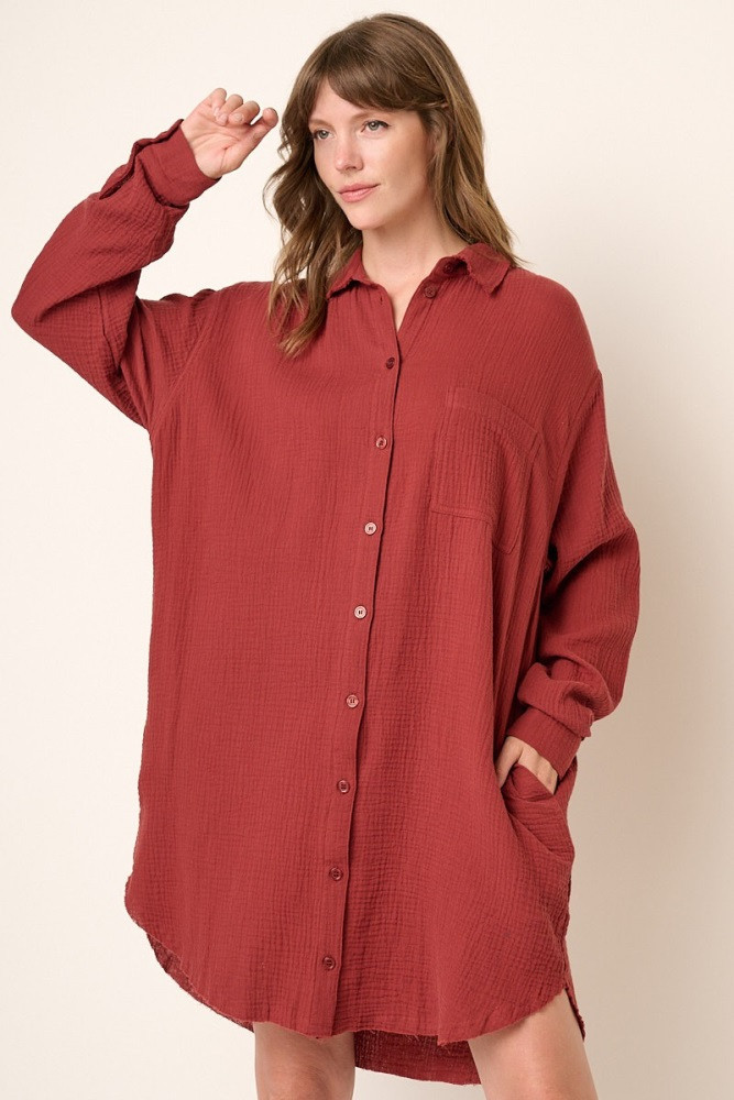 Burgundy Gauze Button Down Dress | PinkBlush Maternity