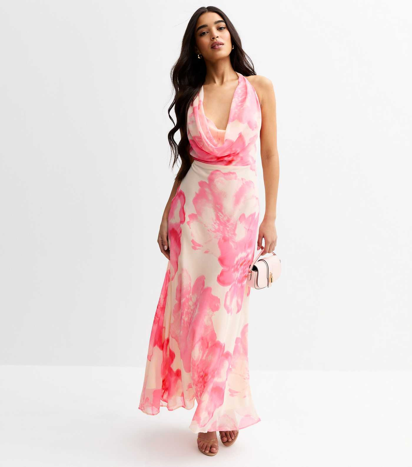 White Floral Print Halterneck Chiffon Midi Dress | New Look | New Look (UK)
