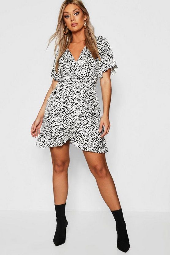 Plus Dalmatian Print Ruffle Tea Dress | Boohoo.com (US & CA)