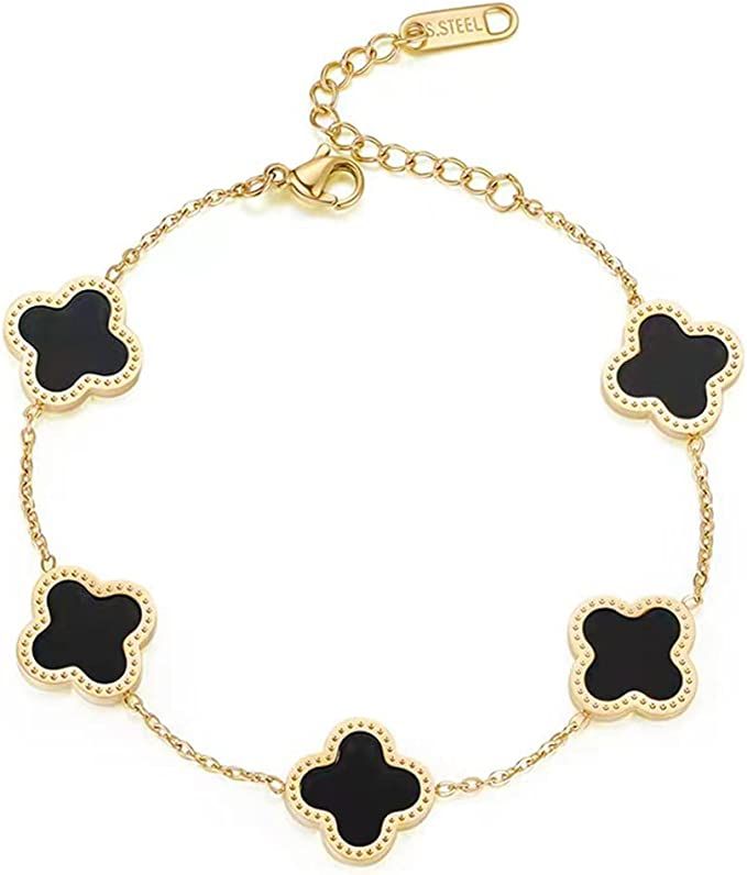 Bracelets Fashion for Women Girls Adjustable Bracelet Cute Plated 18K Gold Lucky Clover Bracelets... | Amazon (US)