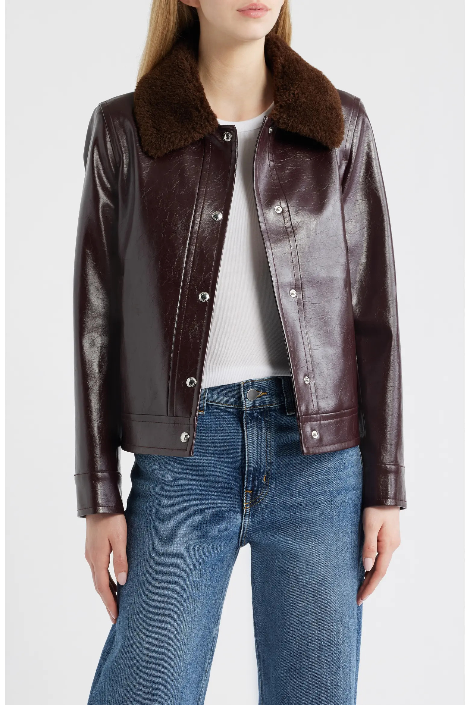 Sam Edelman Slim Fit Faux Leather Jacket With Faux Fur Collar (Women) | Nordstrom | Nordstrom