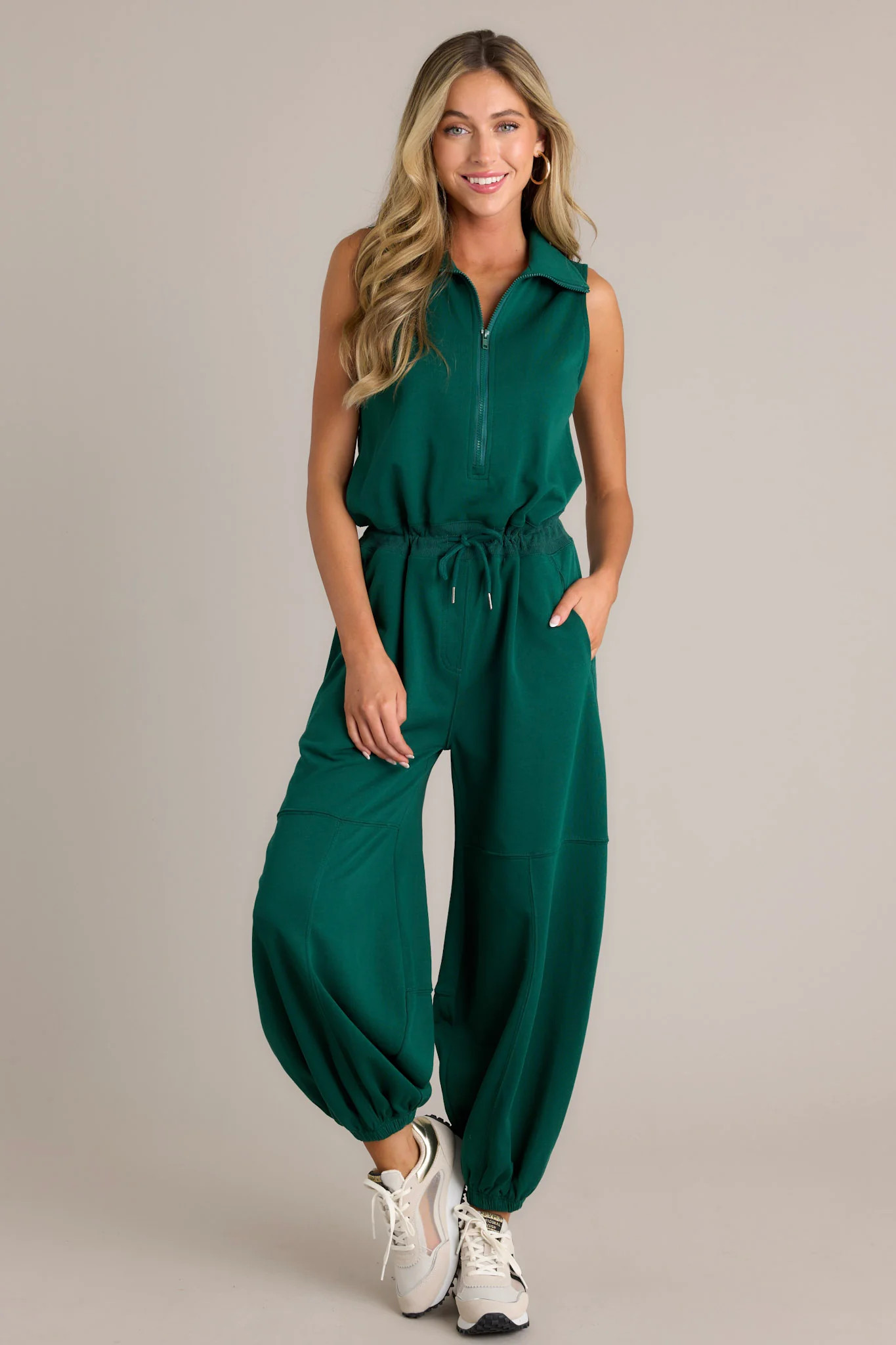 Effortless Luxe Hunter Green Zip Front Jumpsuit | Red Dress