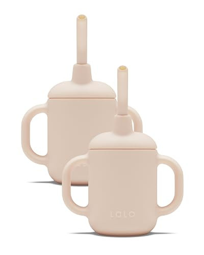 Lalo Little Cup 2-Pack, Non-Toxic Silicone Straw Cup with Handles - Baby and Toddler Sippy Cup - Mini Cup and Straw Training System, 4oz, Grapefruit | Amazon (US)