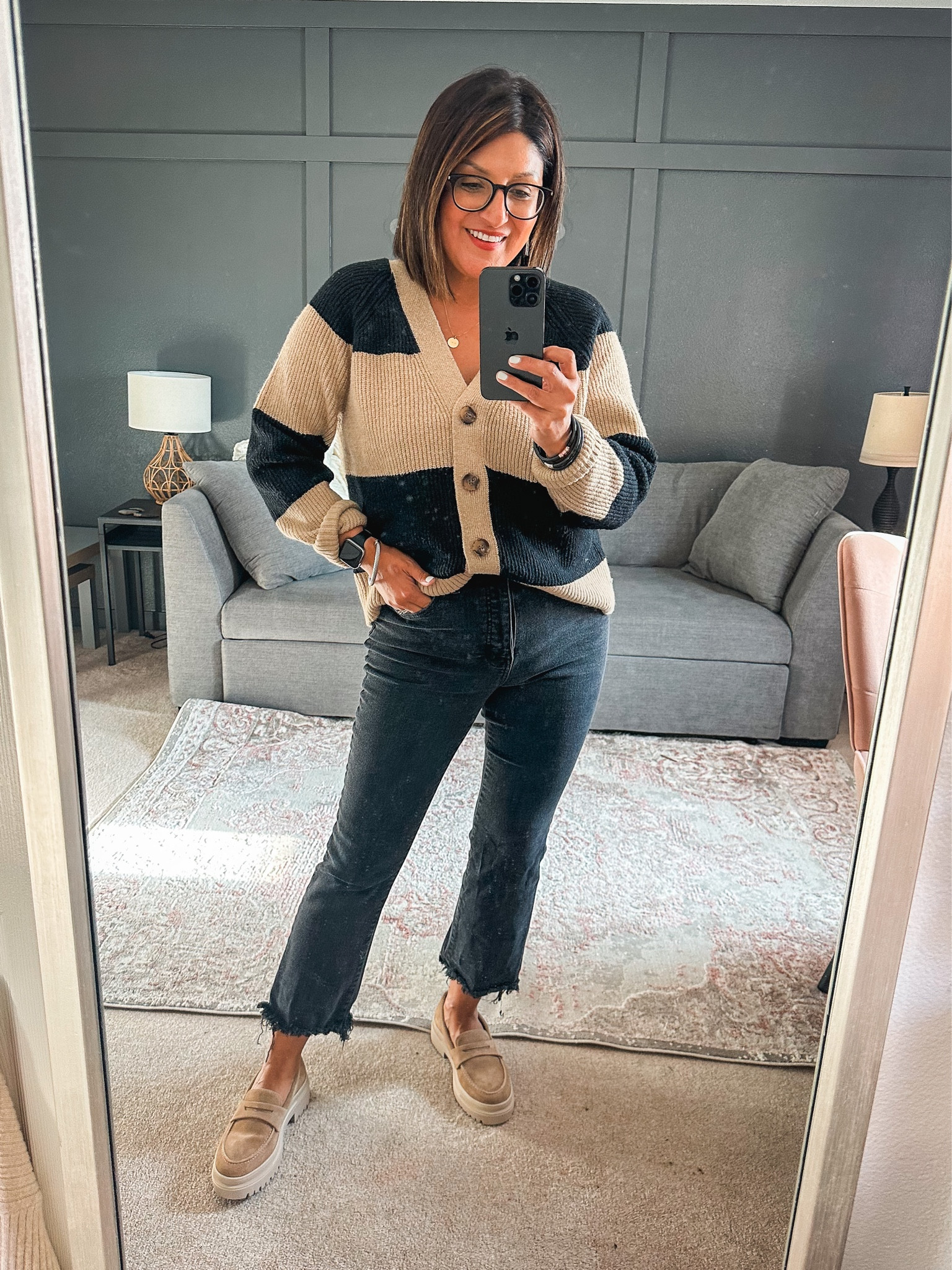 Old Navy striped cardigan (L), Madewell Cali cropped jeans (29), chunky loafers  

#LTKsalealert #LTKstyletip #LTKshoecrush