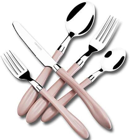 Pink Silverware Set, HOFTEN 20 Piece Stainless Steel Color Handle Flatware, Retro Style Cutlery s... | Amazon (US)
