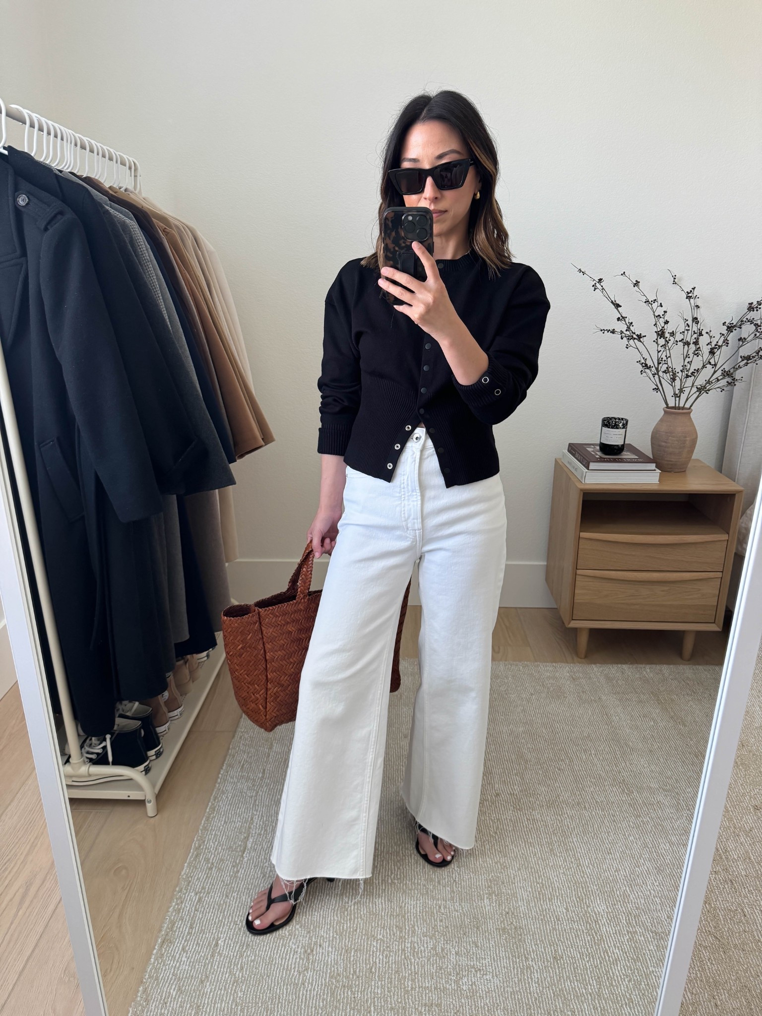 Lioness cardigan small
Everlane jeans 25. Cut hems. 
J.crew heels 5 (old)
Marea tote
YSL sunglasses 
Madewell earrings (old)

#LTKPetite #LTKItBag #LTKShoeCrush