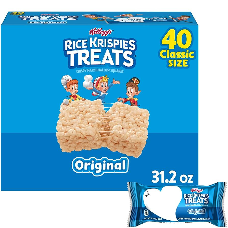 Rice Krispies Treats Crispy Marshmallow Squares, Kids Snacks, Snack Bars, Original, 31.2oz Box (4... | Amazon (US)