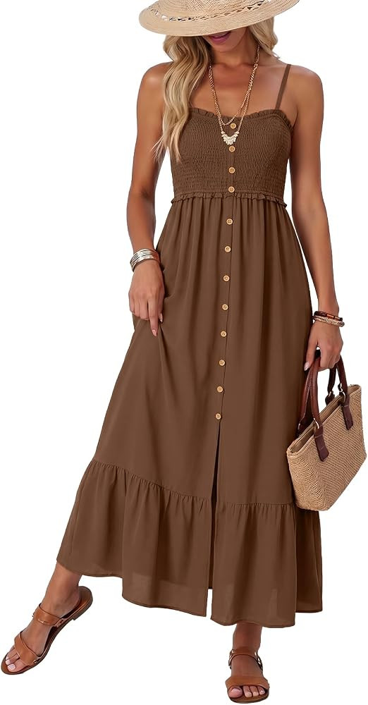 Dokotoo Womens Summer Dresses 2026 Sleeveless Spaghetti Strap Button Down Smocked Beach Vacation ... | Amazon (US)