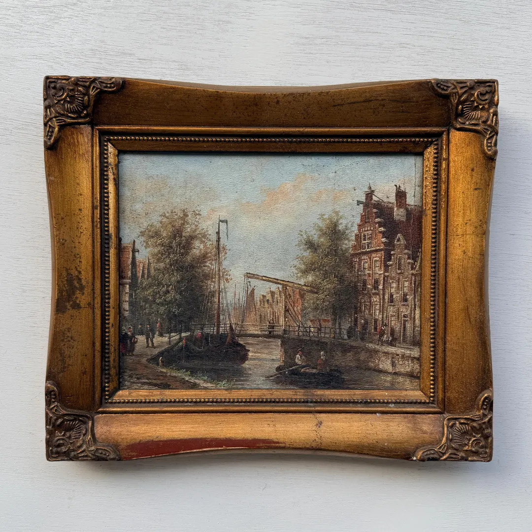 Vintage Dutch Canal Oil Painting | 1960s Cityscape With Gold Carved Frame - Etsy | Etsy (US)