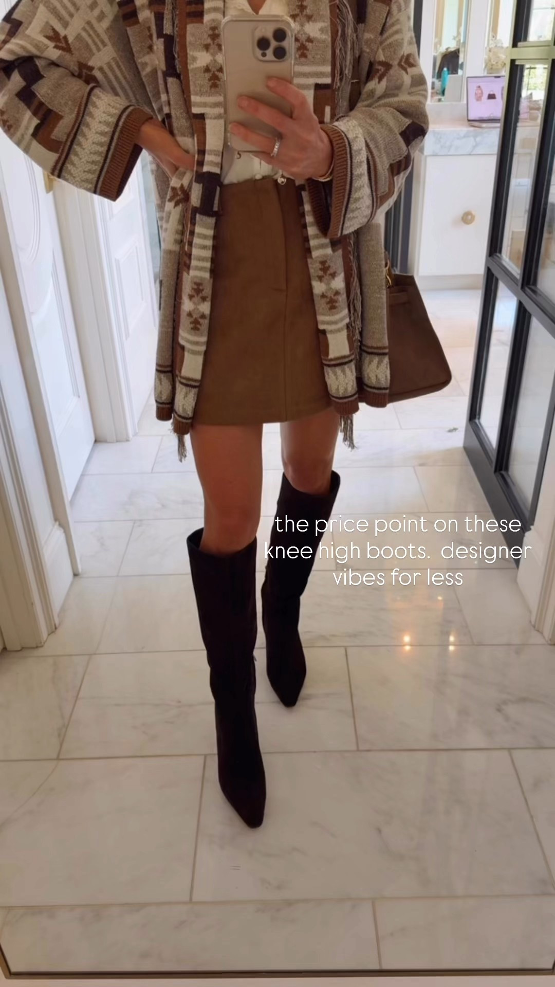 These suede chocolate knee high boots are stunning! Fit tts 