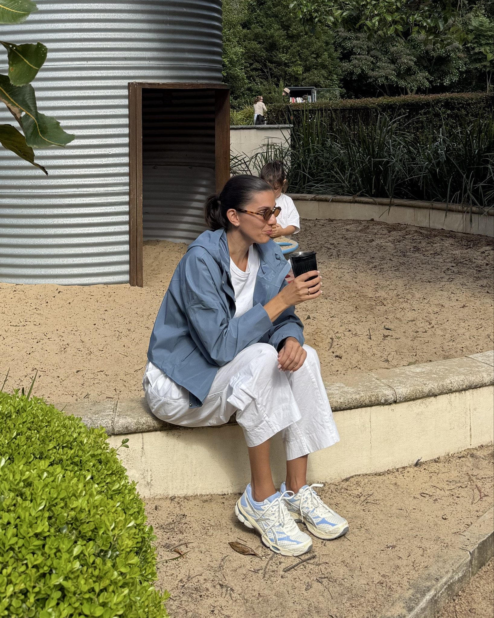 What I wore today as a mum of two toddlers 💙 Pants are from Dissh. They are the Scout cotton pants. I love these and find myself reaching for them quite a bit. I wear size 8. White baby tee is assembly label. Jacket is from Lululemon. Sneakers are asics. Sunglasses miumiu. 

#LTKstyletip #LTKaustralia