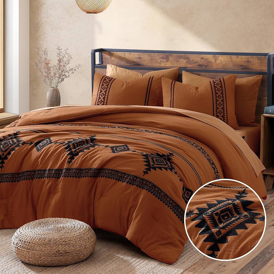 MAIREVE Burnt Orange Embroidery Comforter Sets Full Size - 7 Pieces, Farmhouse Western Boho Comfo... | Amazon (US)