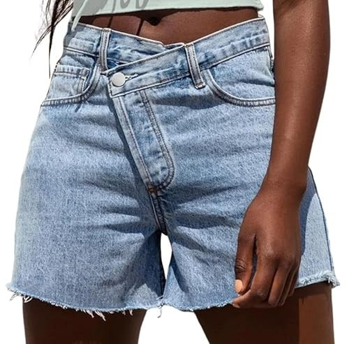Genleck Women's Juniors Criss Crossover Jean Shorts High Waisted Stretchy Denim Shorts Casual Summer Hot Shorts(Light Blue,XS-XL) | Amazon (US)