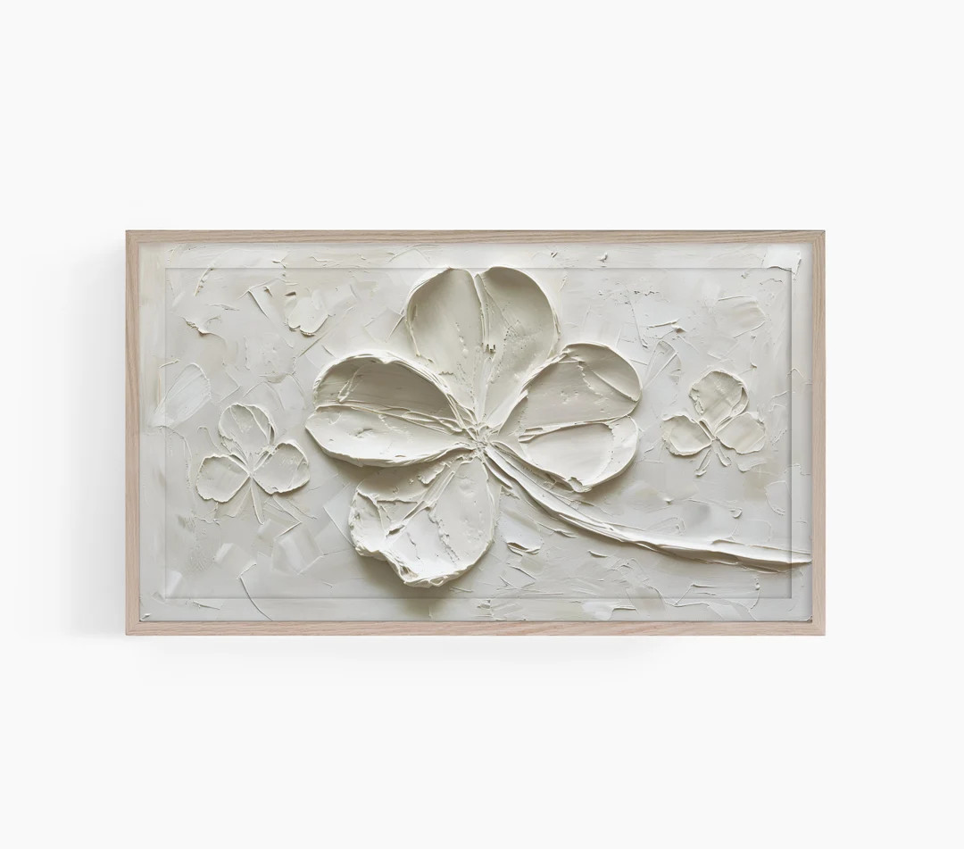 Frame TV Art St. Patrick's Day, Neutral White Abstract 4 Leaf Clover, Samsung Frame Art, Textured... | Etsy (US)