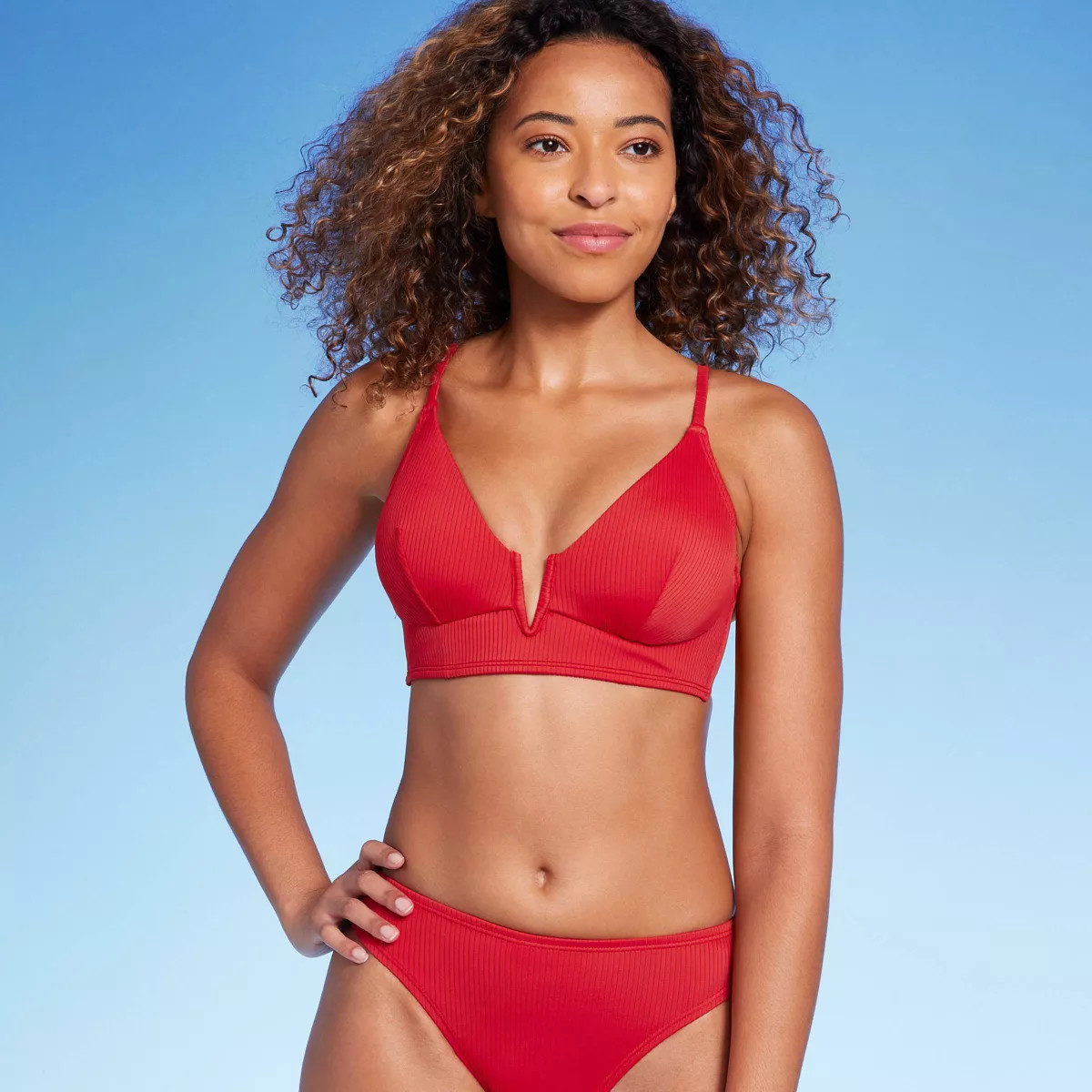 Women's Ribbed Longline V-Wire Bikini Top - Shade & Shore™ | Target