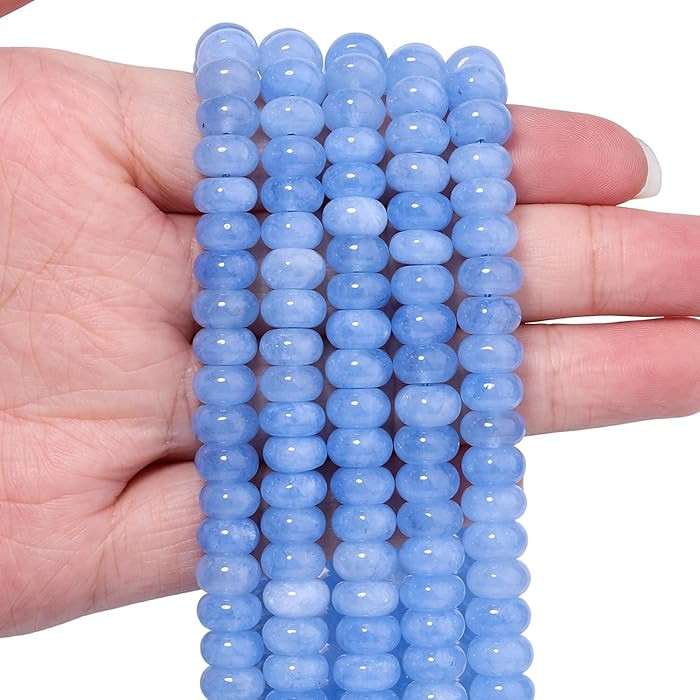 Songxi 5x8mm Natural Light Blue Colored Jade Stone Rondelle Beads, 75PCS Spacer Round Loose Abacu... | Amazon (US)