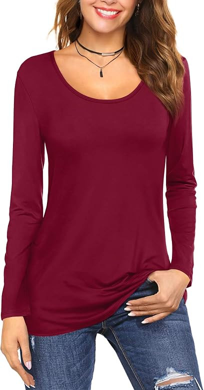 Amoretu Women's Scoop Neck Short/Long Sleeve Tees Cotton T Shirts Blouses Tops | Amazon (US)