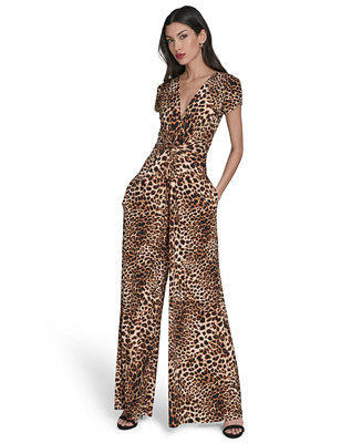 Women's Printed Twist-Front Wide-Leg Jumpsuit | Macy's