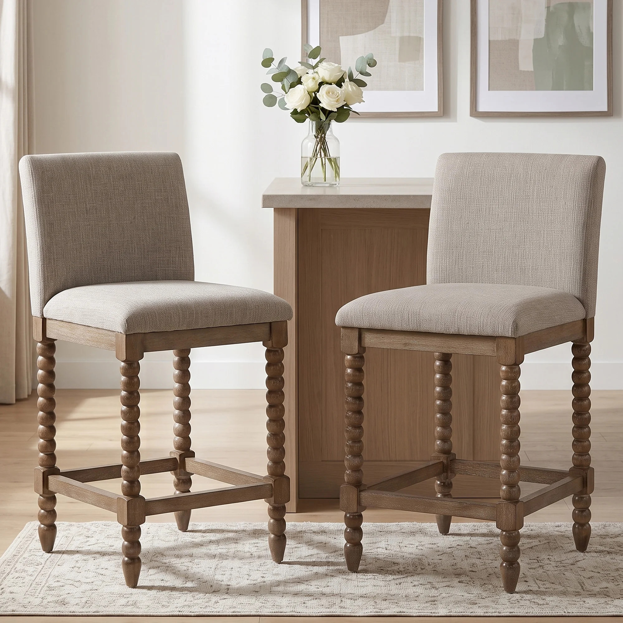 Carollyn 26" High Modern Farmhouse Turned Leg Beaded Counter Stool | Wayfair North America